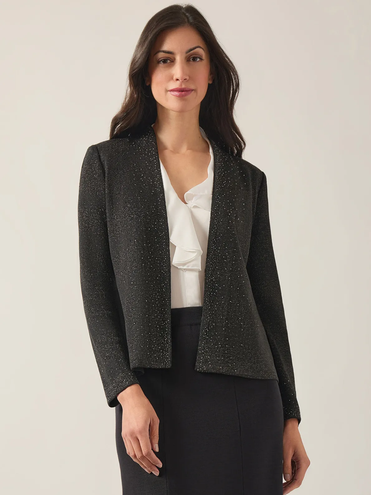 Embellished Lurex Open Neck Jacket