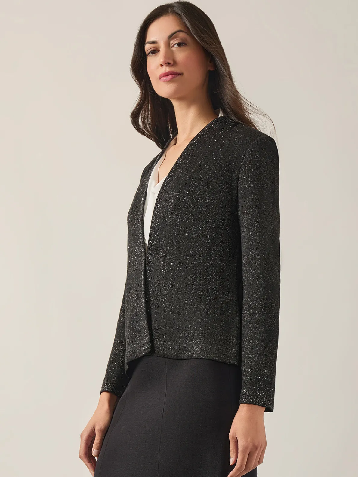 Embellished Lurex Open Neck Jacket