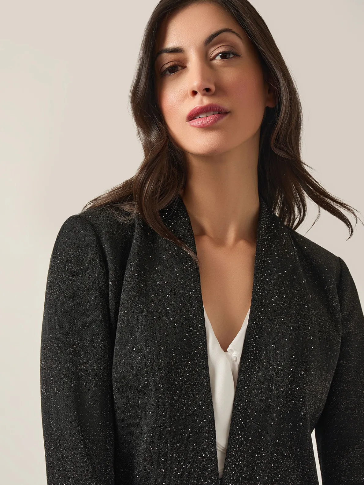 Embellished Lurex Open Neck Jacket