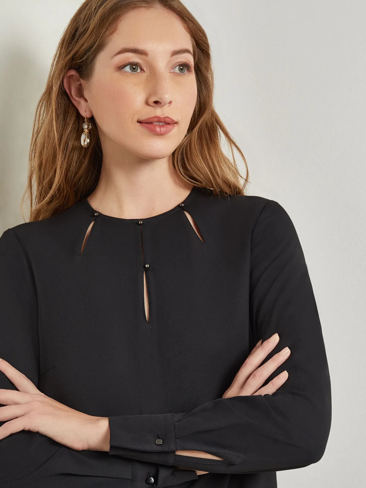 Embellished Neckline Blouse - Crepe De Chine