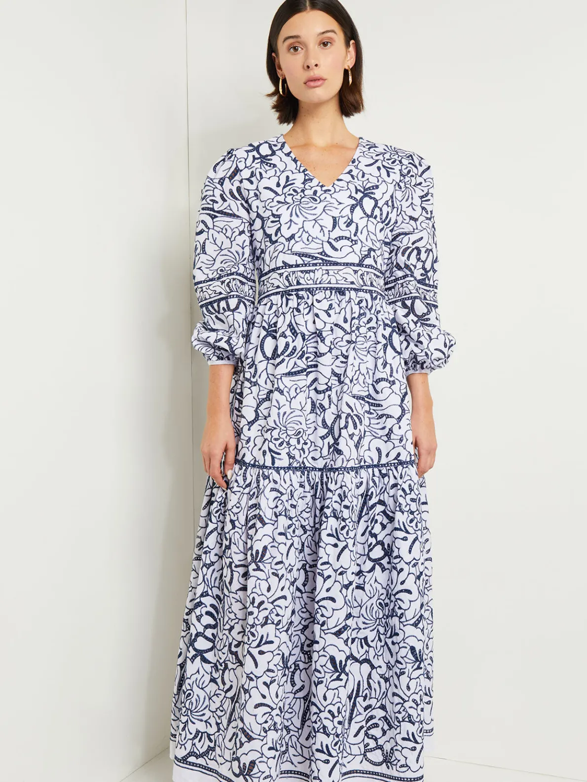 Embroidered Floral Cotton Maxi Dress