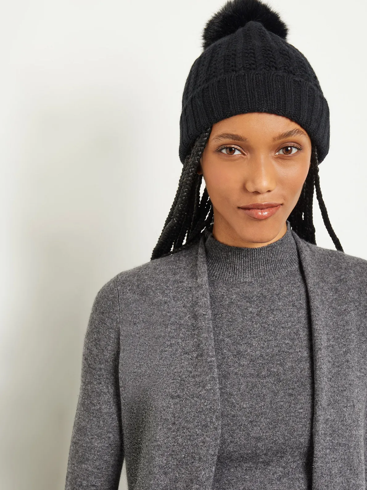 Faux Fur Pom Pom Cashmere Hat