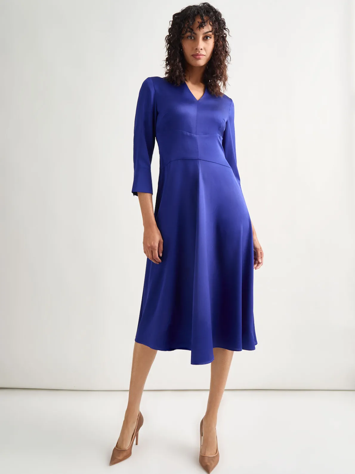 Fit-and-Flare Crepe de Chine Midi Dress