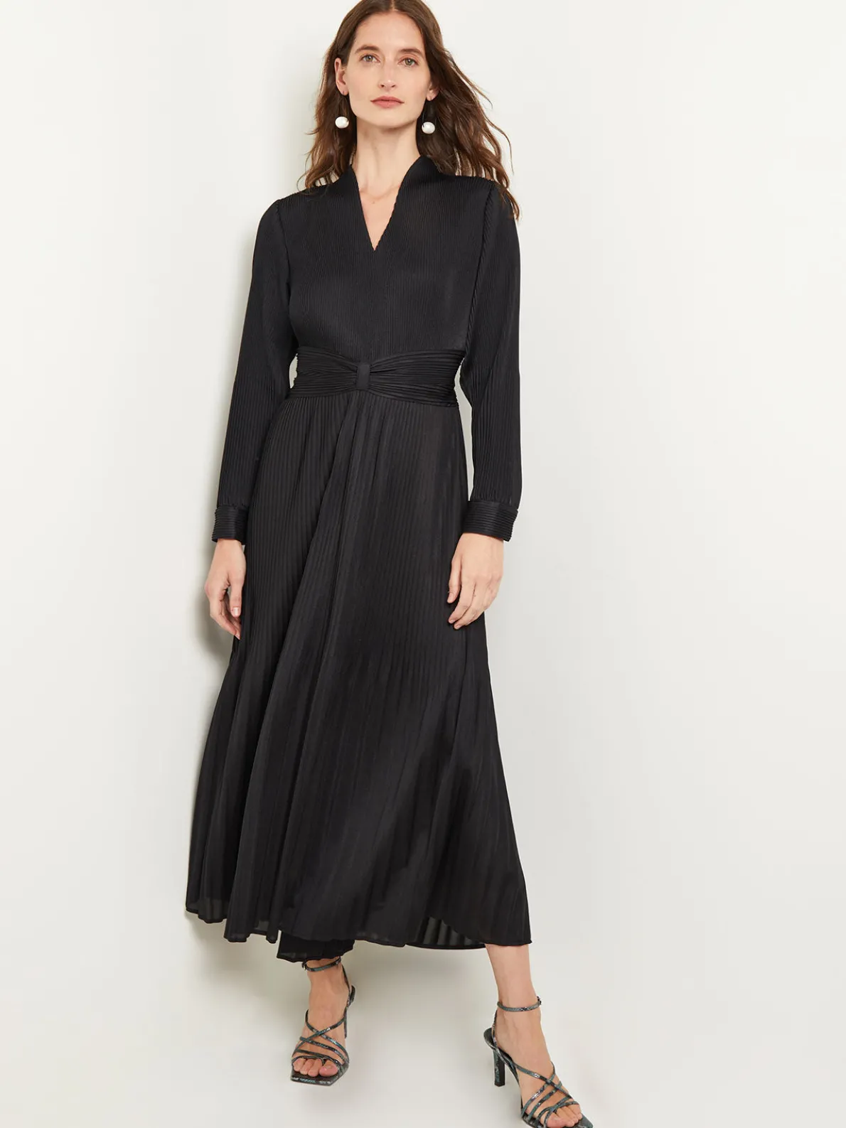 Fit-and-Flare Pleated Woven Maxi Dress