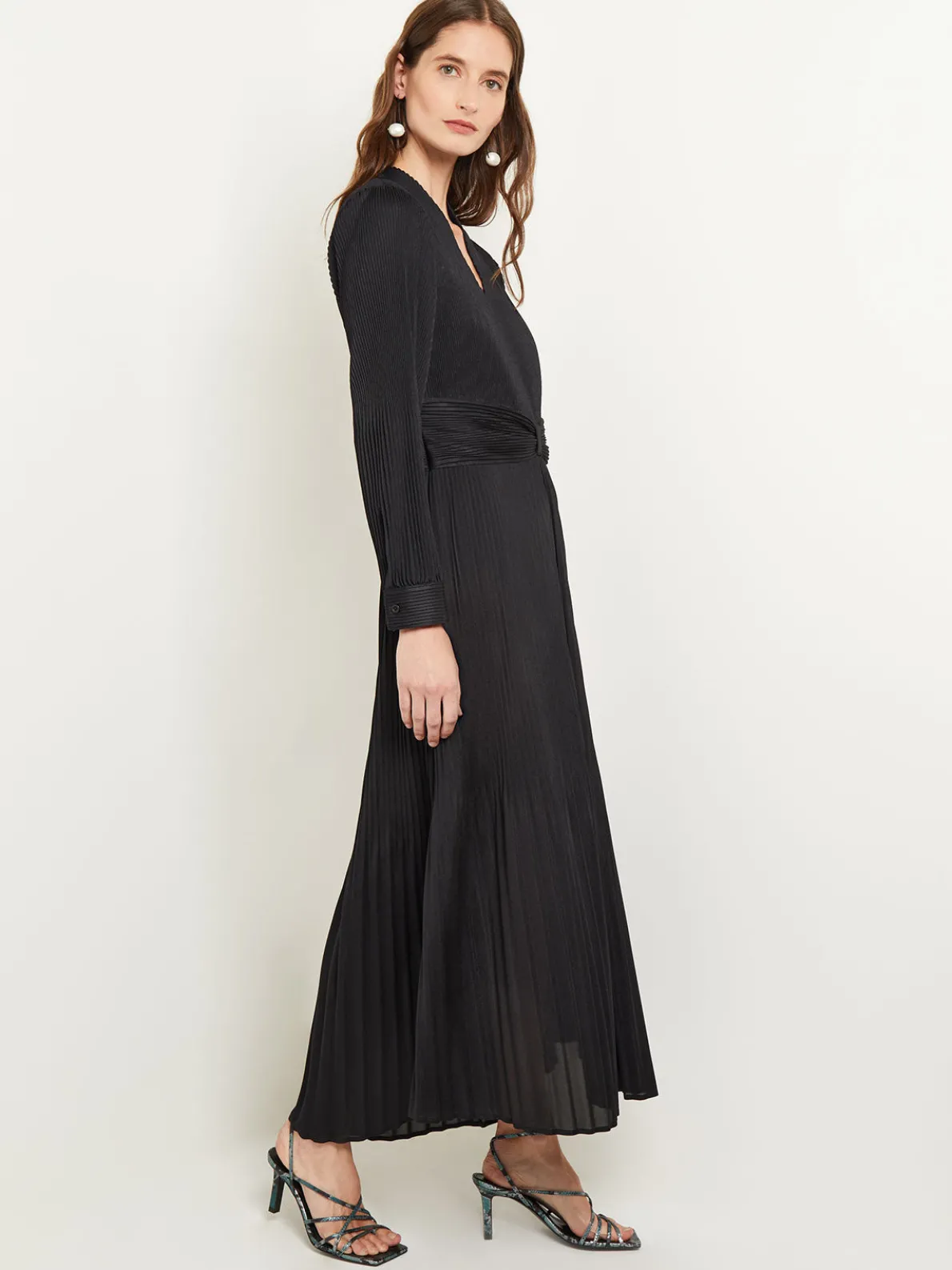 Fit-and-Flare Pleated Woven Maxi Dress