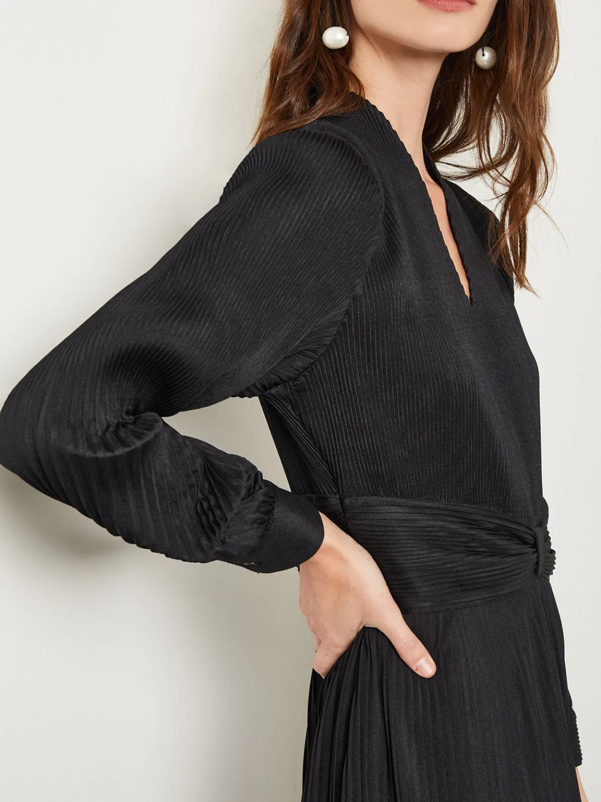 Fit-and-Flare Pleated Woven Maxi Dress