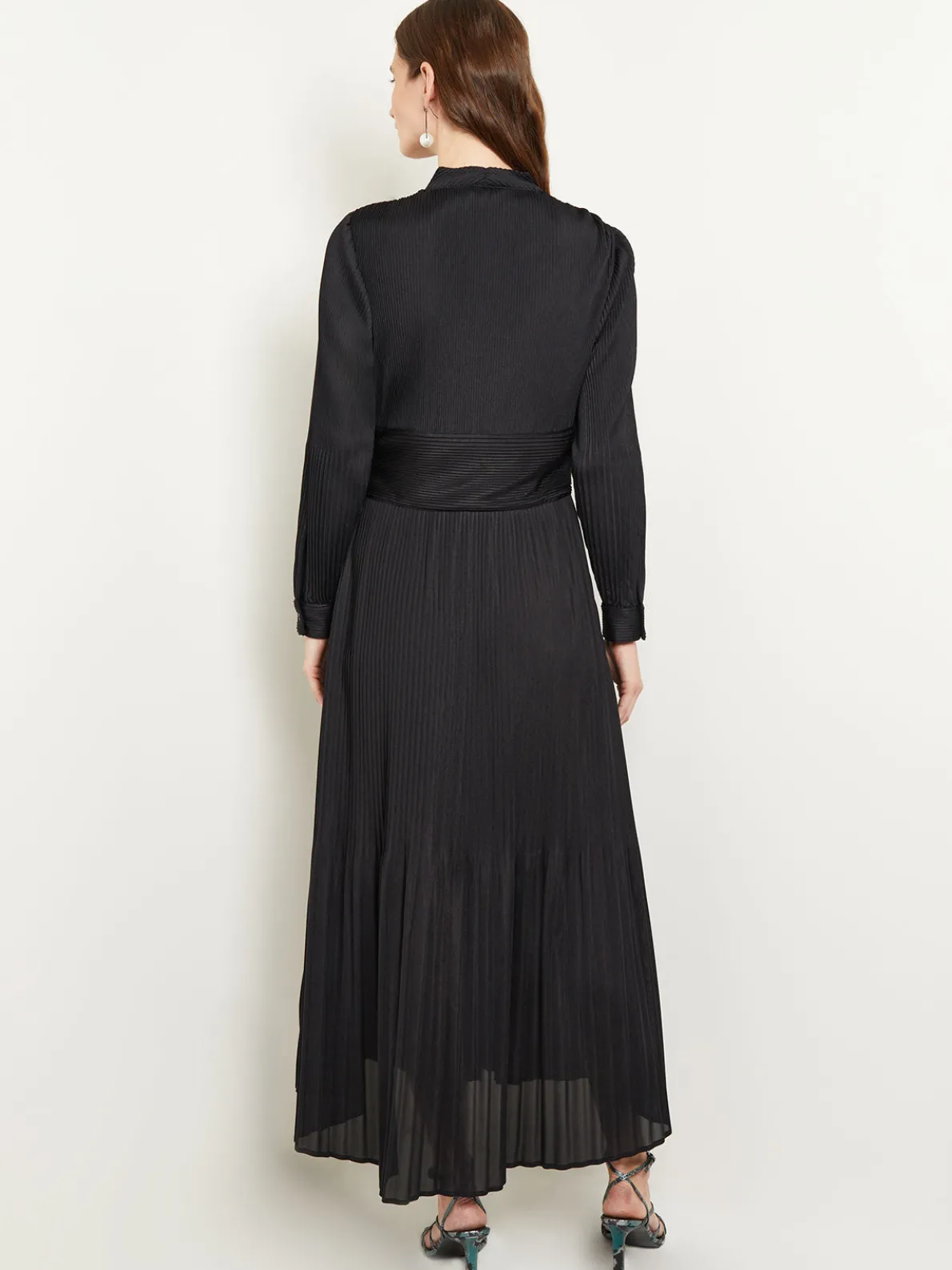 Fit-and-Flare Pleated Woven Maxi Dress