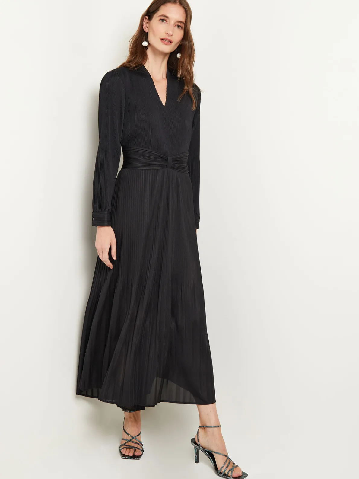 Fit-and-Flare Pleated Woven Maxi Dress