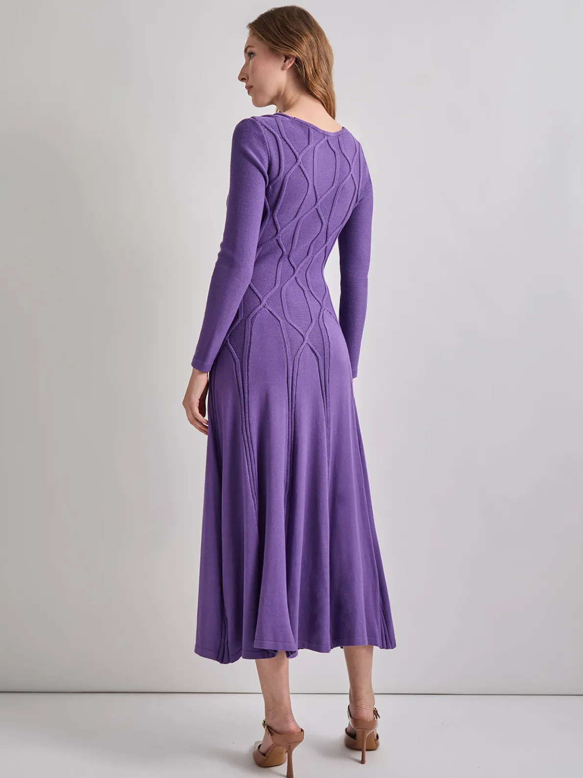 Fit-and-Flare Raised Geometric Recycled Knit Maxi Dress