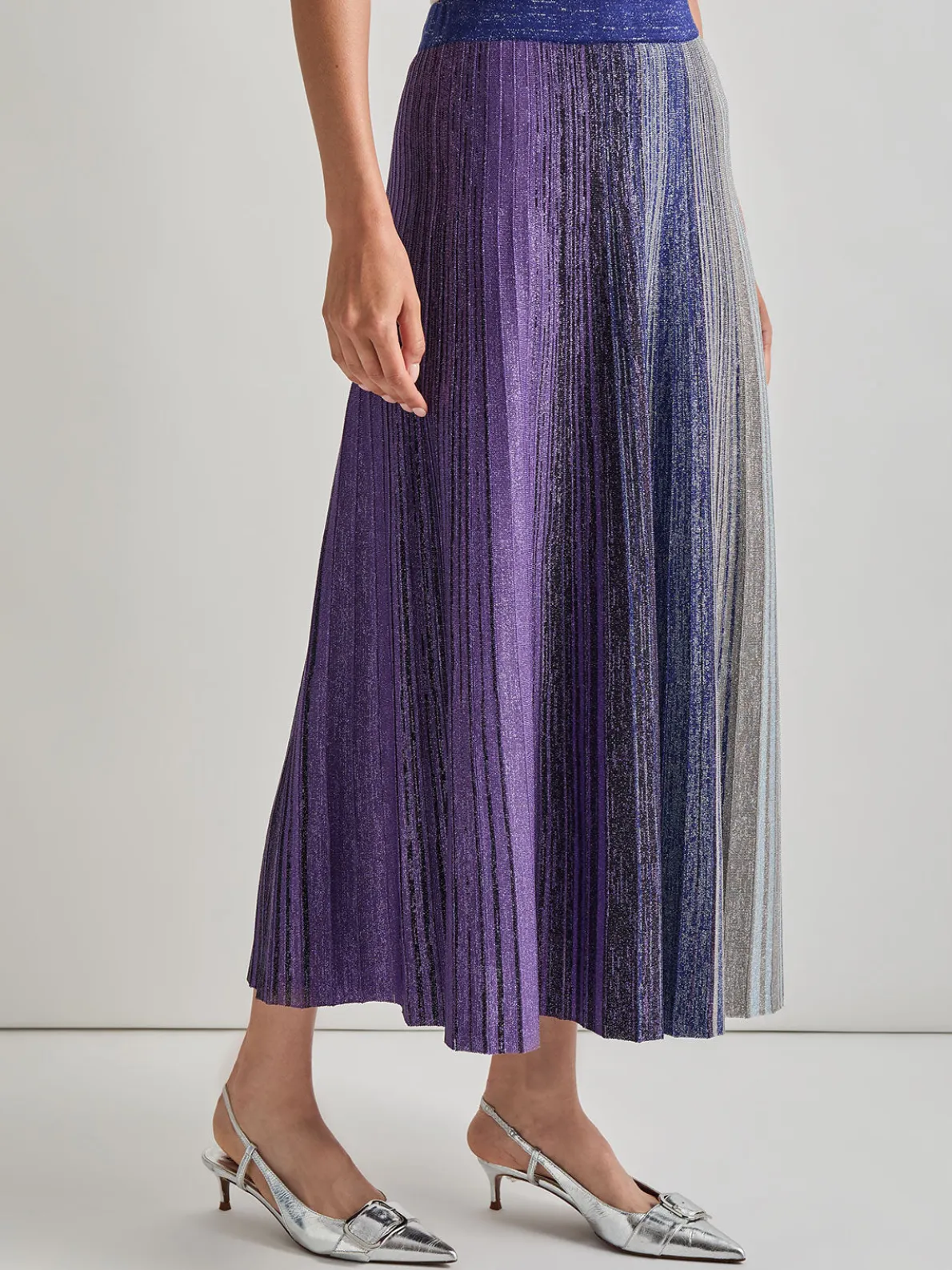 Flared Shimmer Lurex Knit Maxi Skirt