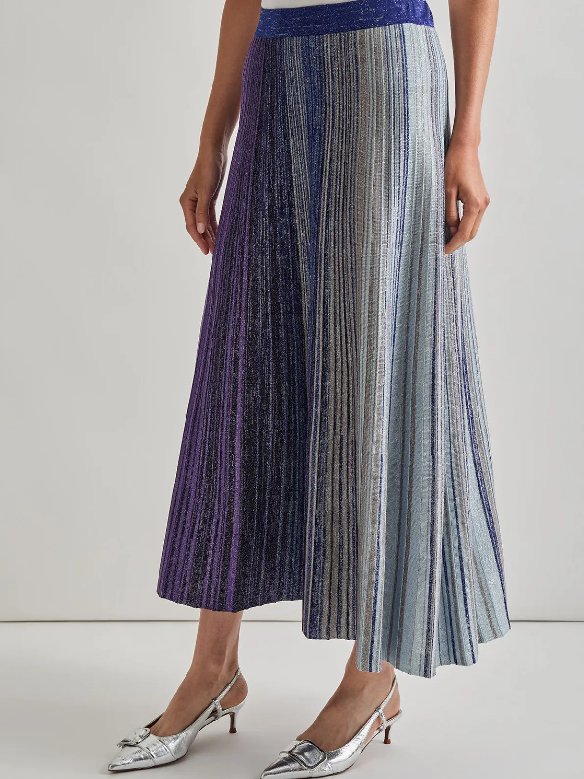 Flared Shimmer Lurex Knit Maxi Skirt