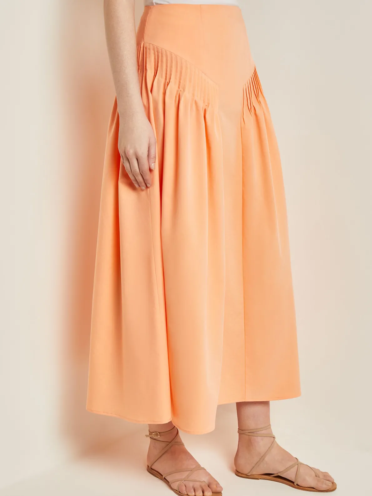 Godet Midi Skirt - Pleated Faux Cupro Silk