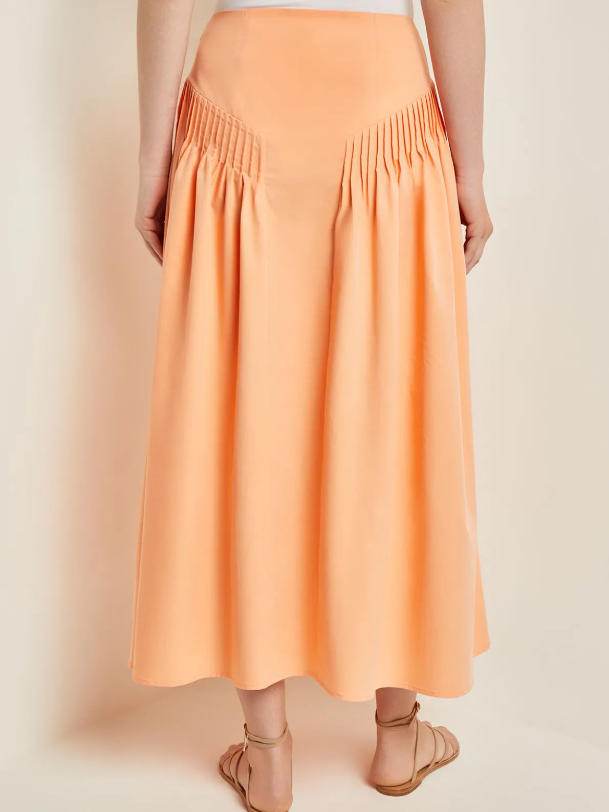 Godet Midi Skirt - Pleated Faux Cupro Silk