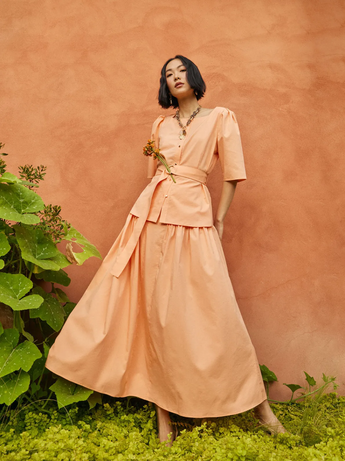 Godet Midi Skirt - Pleated Faux Cupro Silk