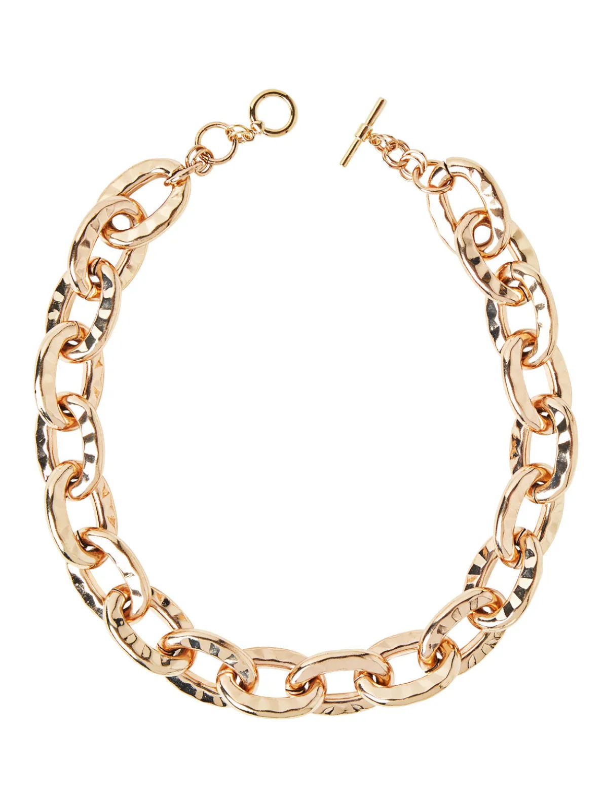 Gold Hammered Oval Link Short Necklace
