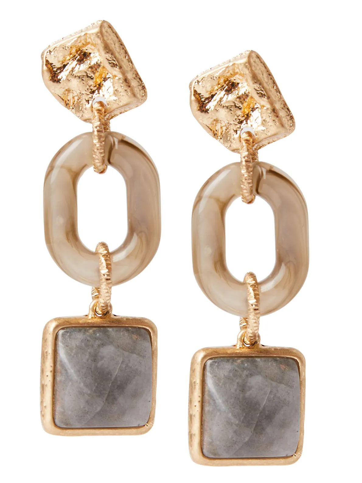 Hammered Warm 18K Gold Olive Resin & Sage Bead Drop Earrings