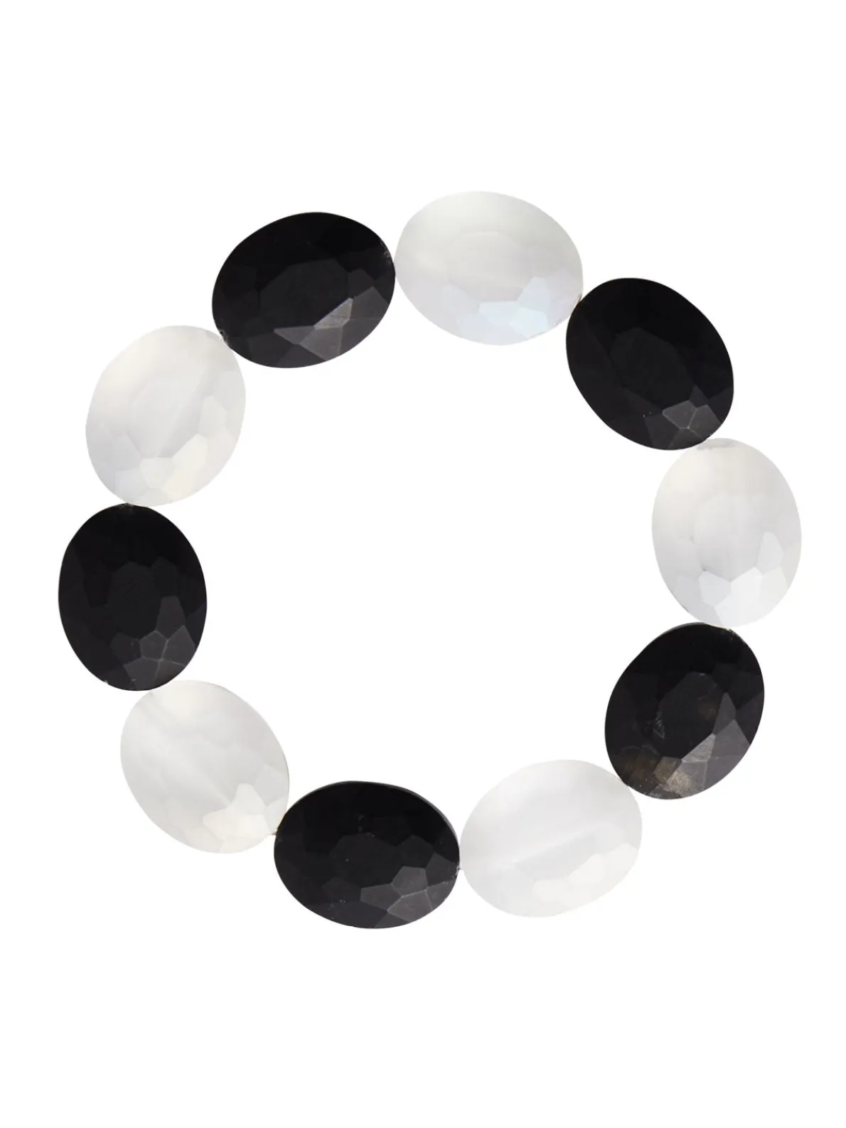 Handmade Matte Black & White Crystal Stretch Bracelet