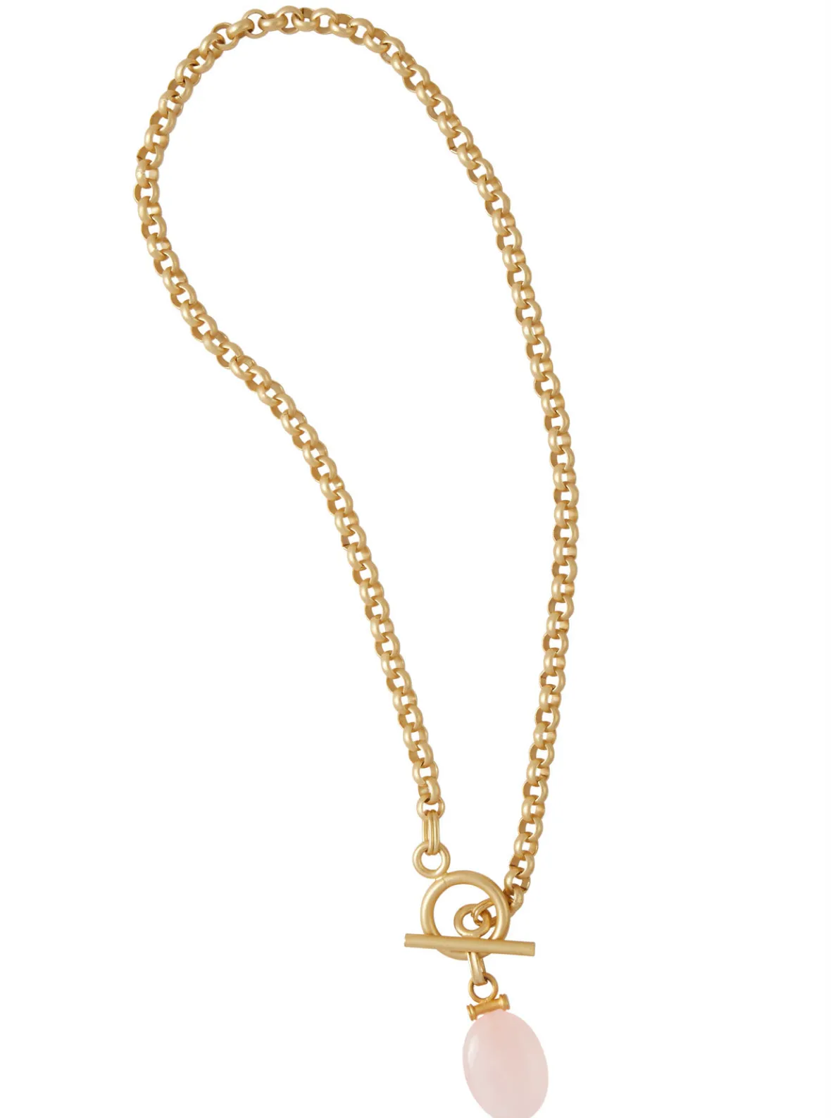 Handmade Rose Quartz Pendant Toggle Chain Necklace