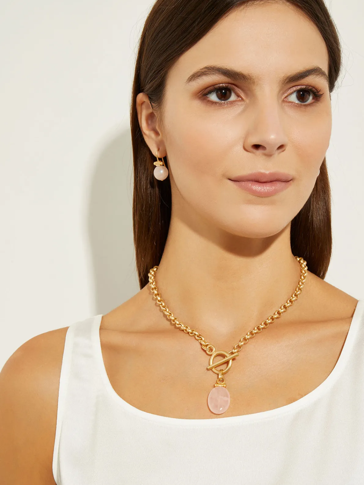 Handmade Rose Quartz Pendant Toggle Chain Necklace