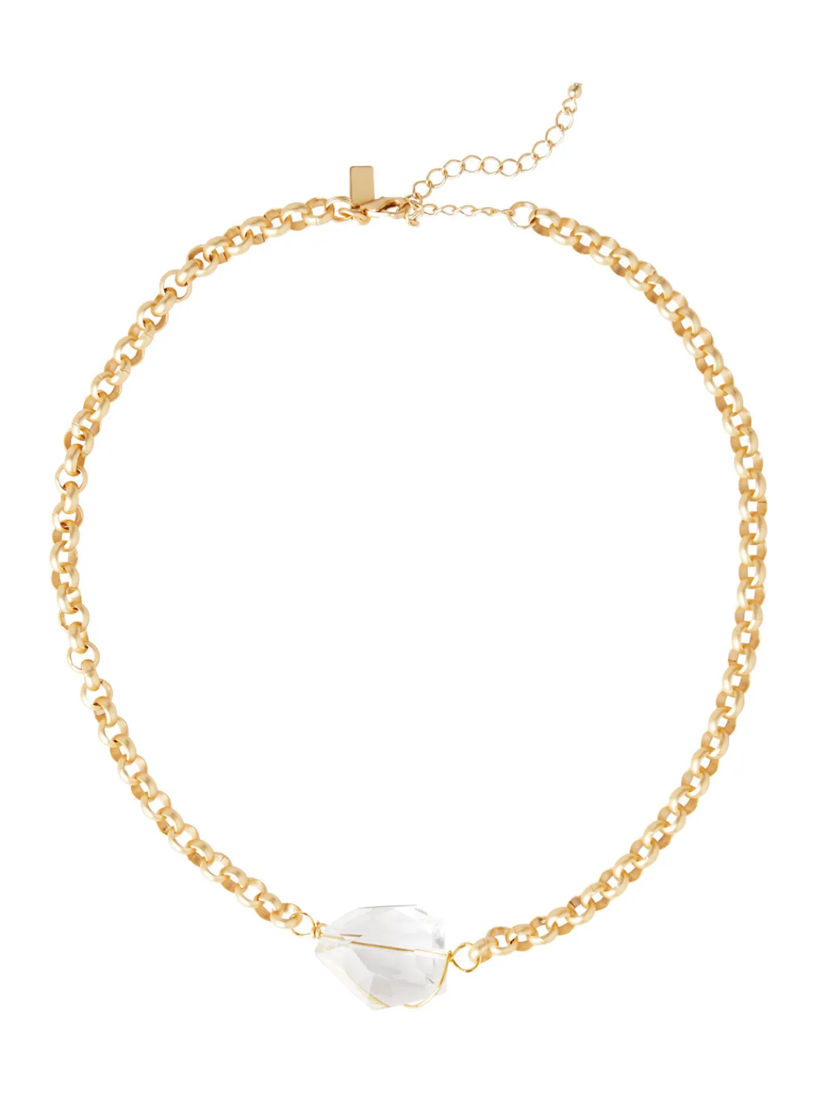 Handmade Wire Wrapped Crystal Nugget Matte Gold Rolo Chain Necklace