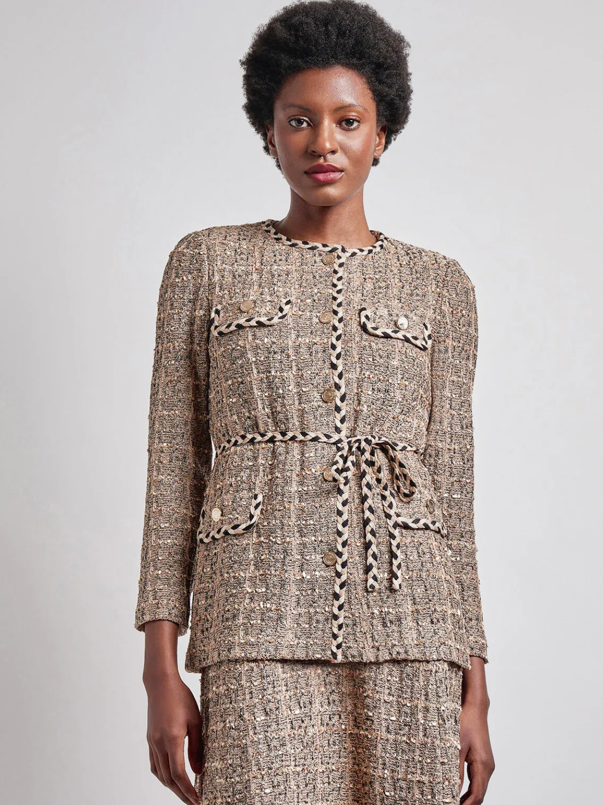 Heritage Fit Braid Trim Tweed Knit Jacket