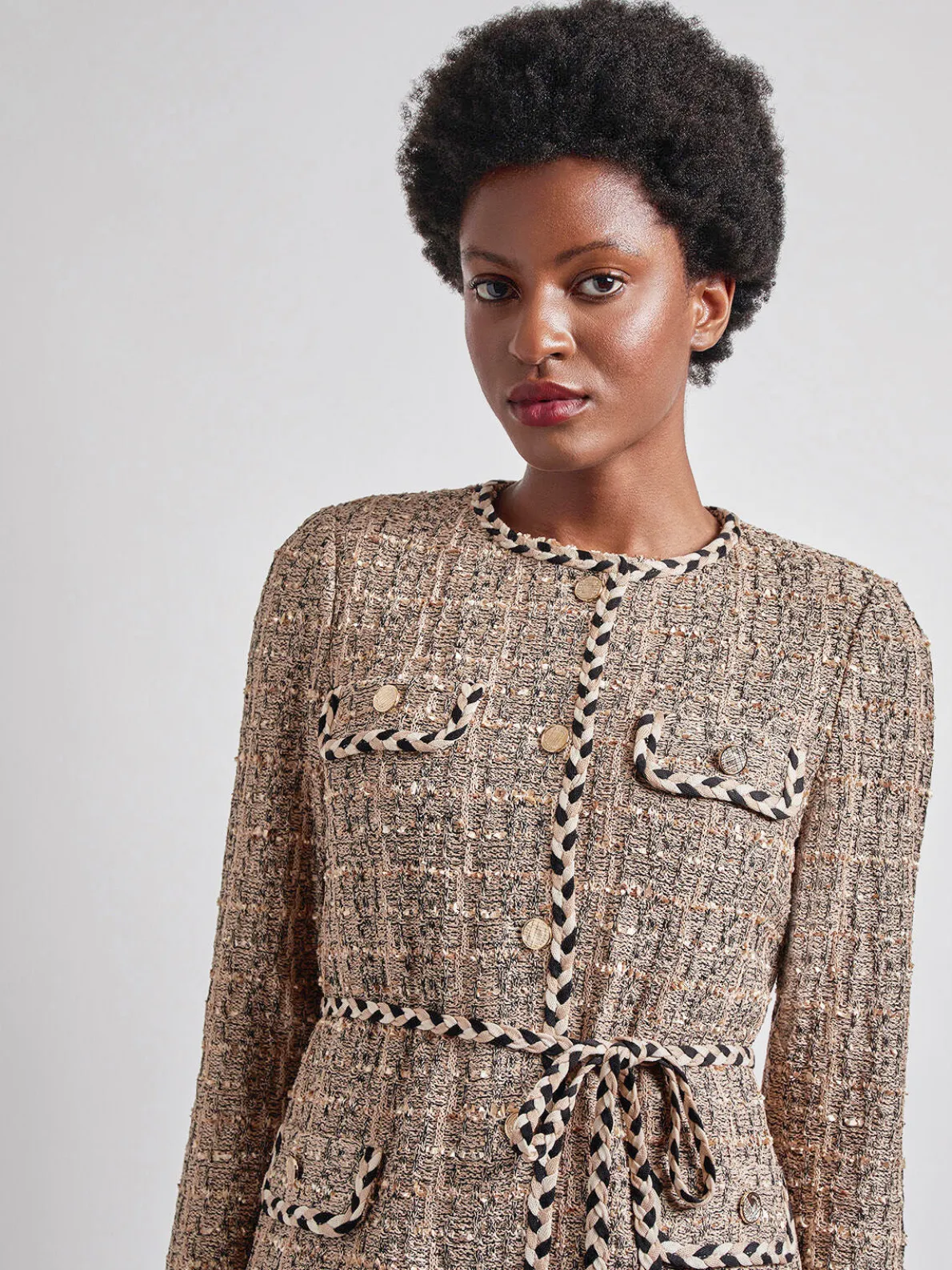 Heritage Fit Braid Trim Tweed Knit Jacket