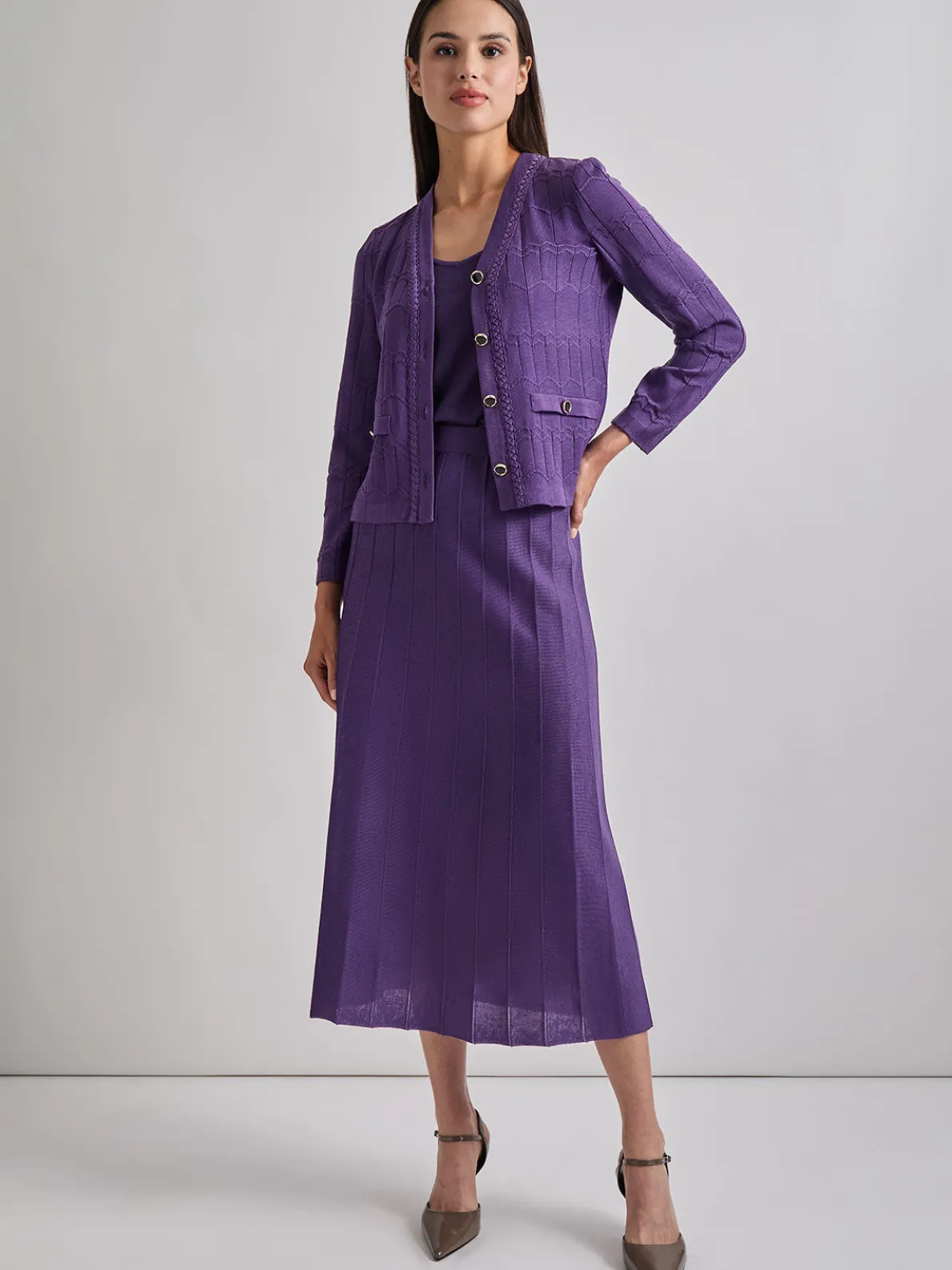 Heritage Fit Braided Trim Tonal Zig-Zag Knit Cardigan