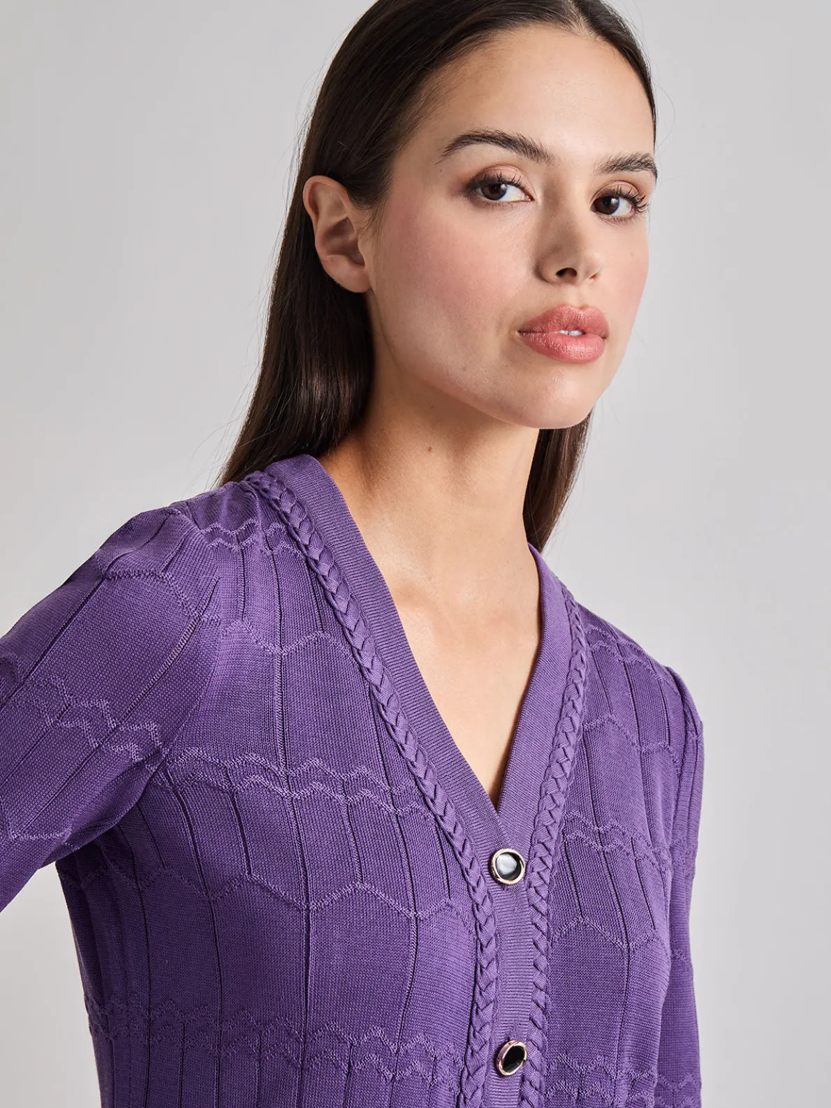 Heritage Fit Braided Trim Tonal Zig-Zag Knit Cardigan