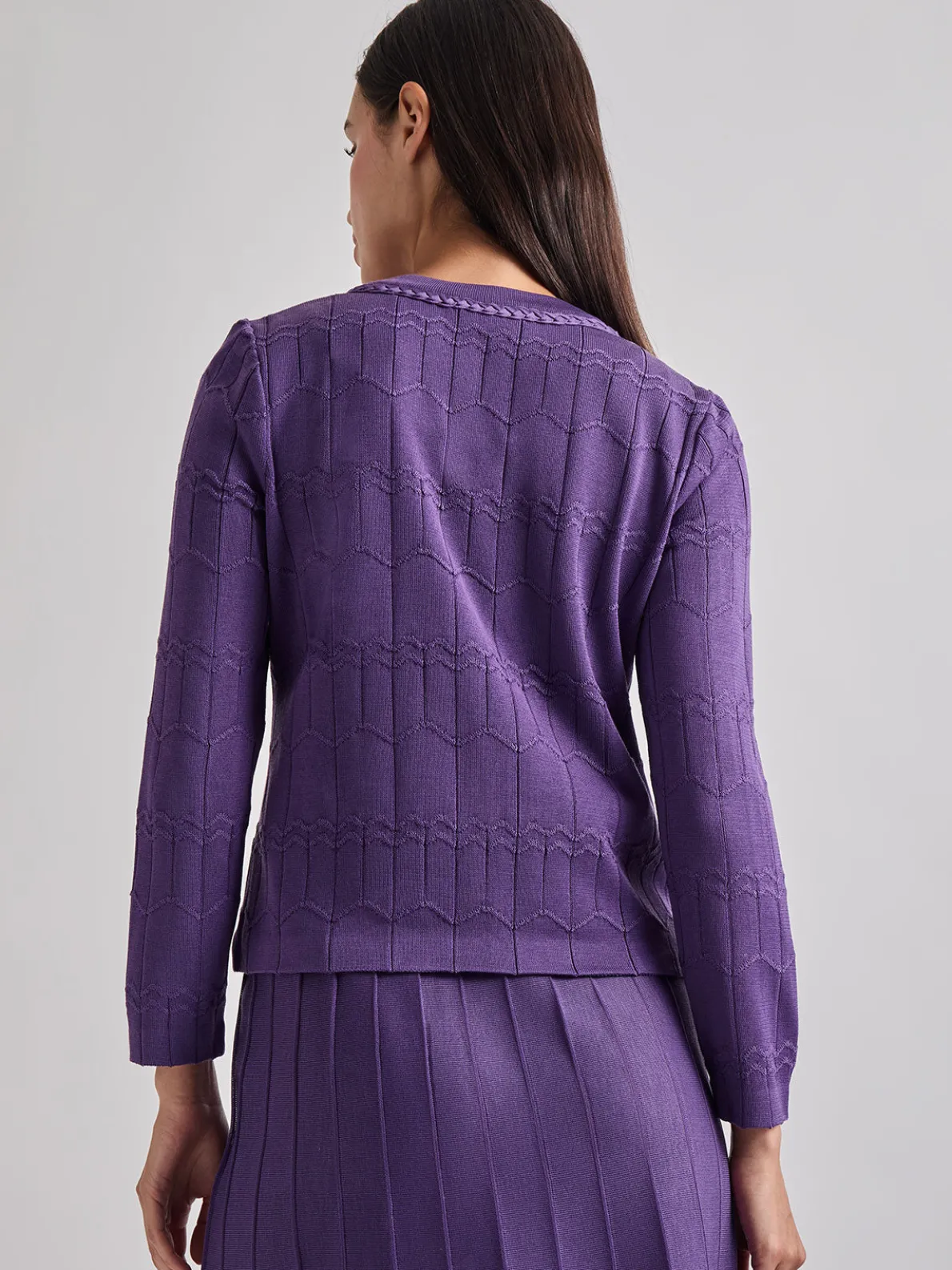 Heritage Fit Braided Trim Tonal Zig-Zag Knit Cardigan