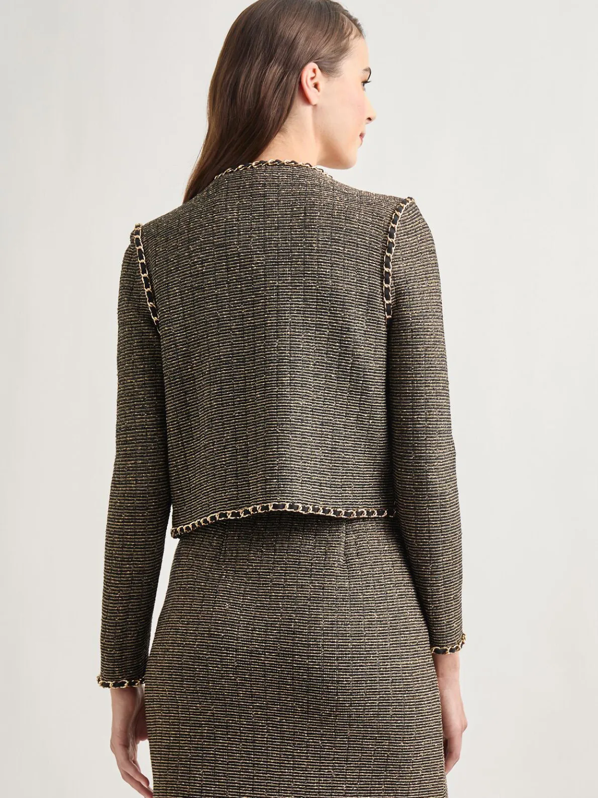 Heritage Fit Curbed Chain Trim Lurex Knit Jacket