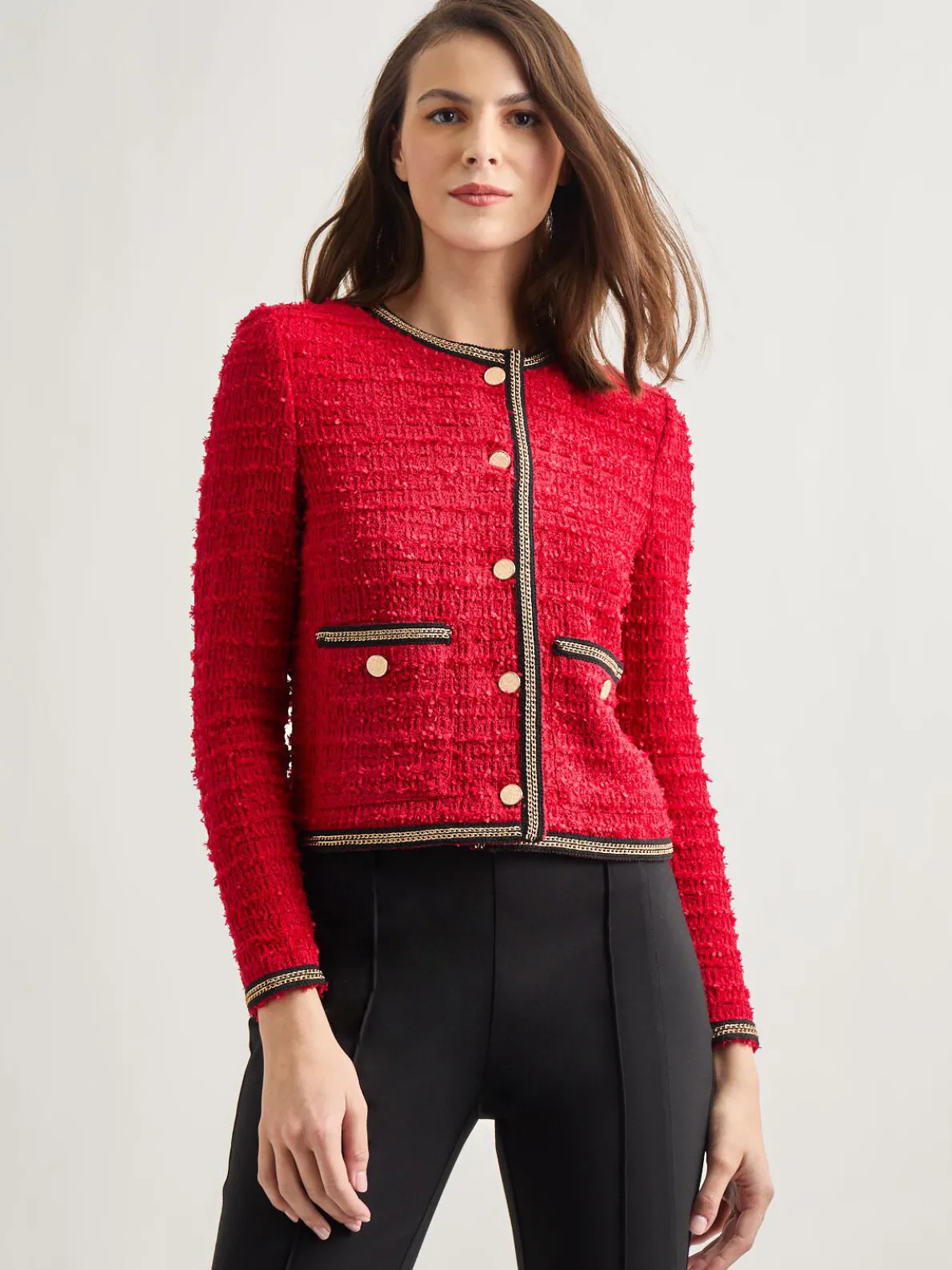 Heritage Fit Double Chain Trim Eyelash Knit Jacket