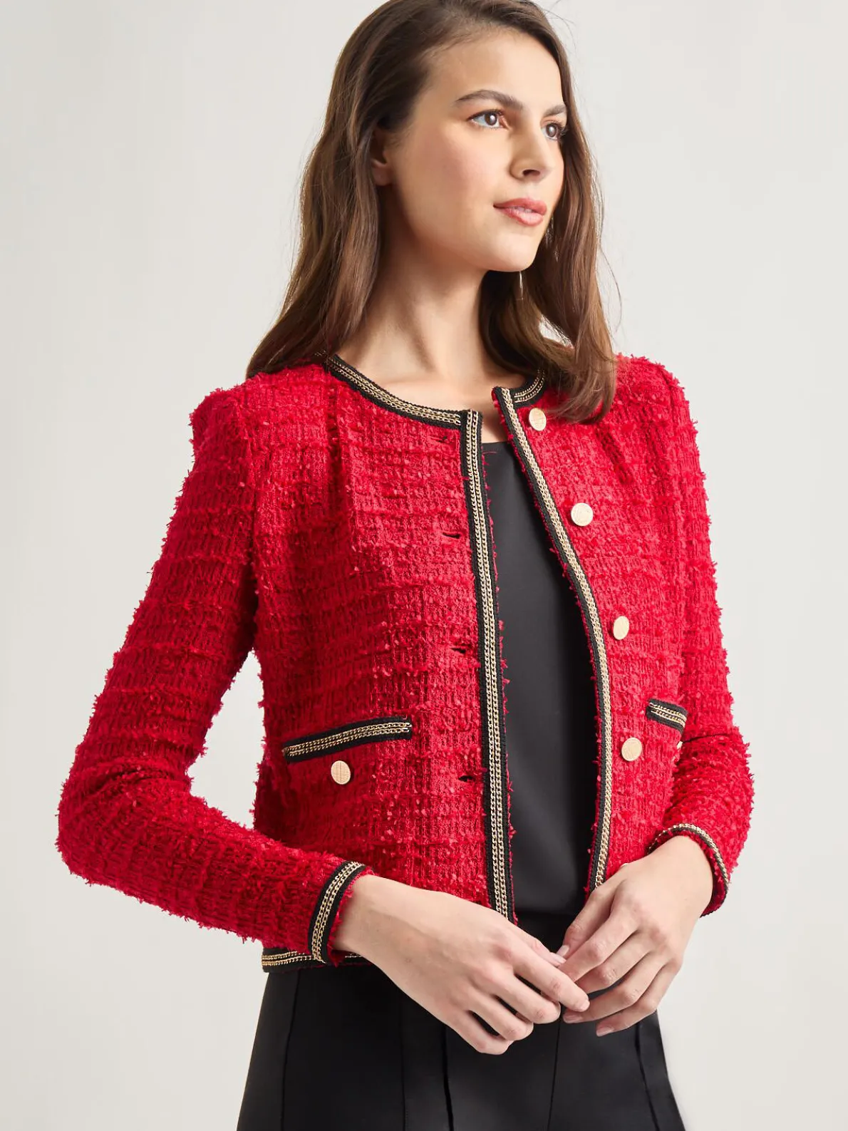 Heritage Fit Double Chain Trim Eyelash Knit Jacket