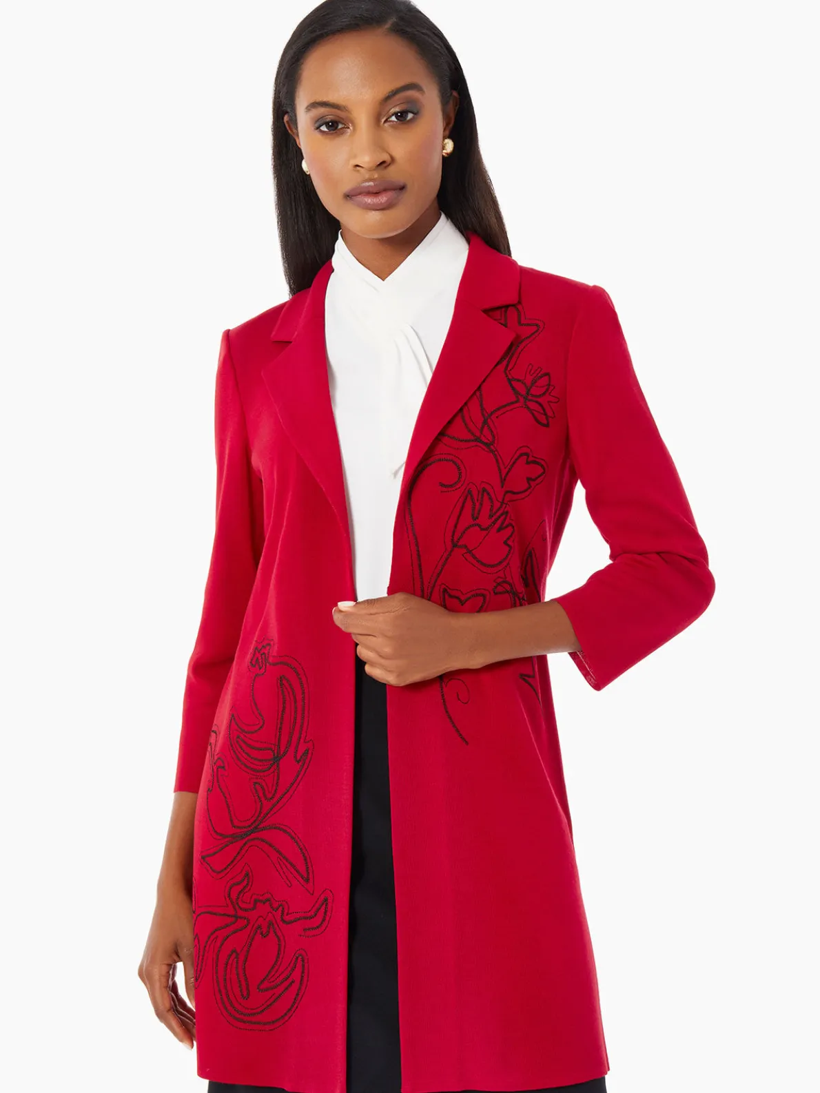 Heritage Fit Floral Embroidery Long Knit Jacket