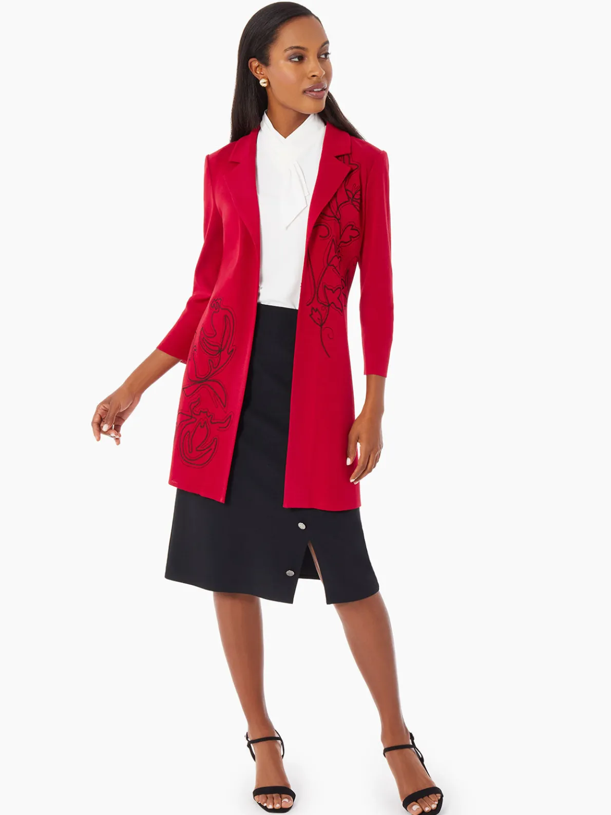 Heritage Fit Floral Embroidery Long Knit Jacket