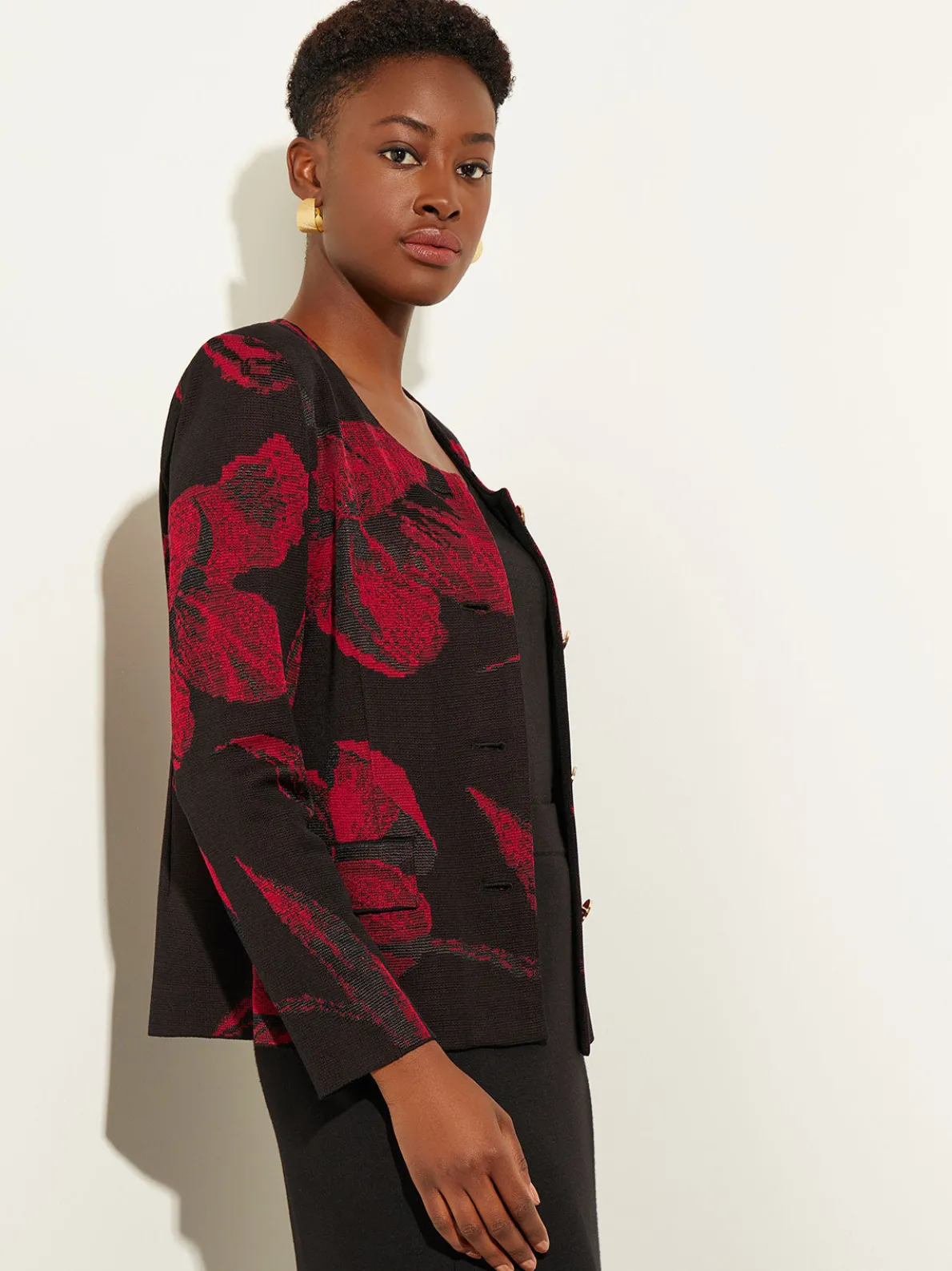 Heritage Fit Floral Button-Front Knit Jacket