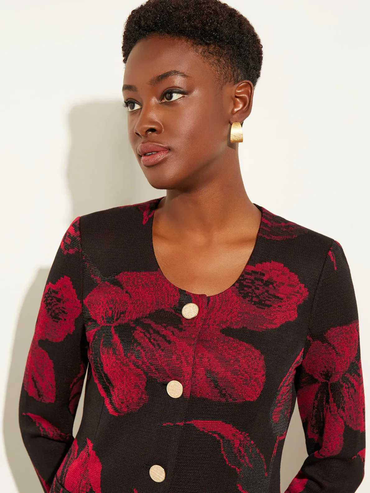 Heritage Fit Floral Button-Front Knit Jacket