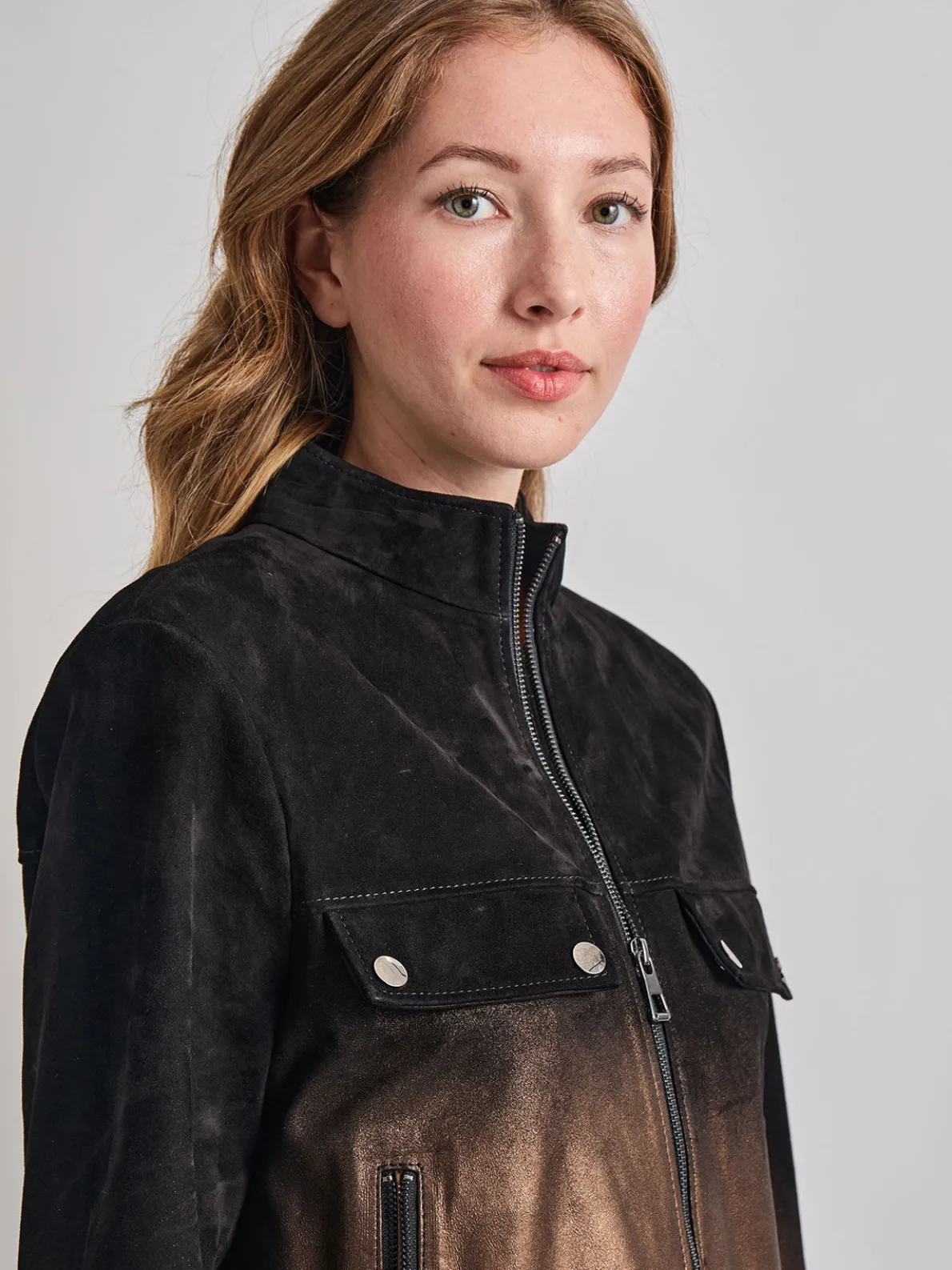 Heritage Fit Gold Ombre Suede Leather Trucker Jacket