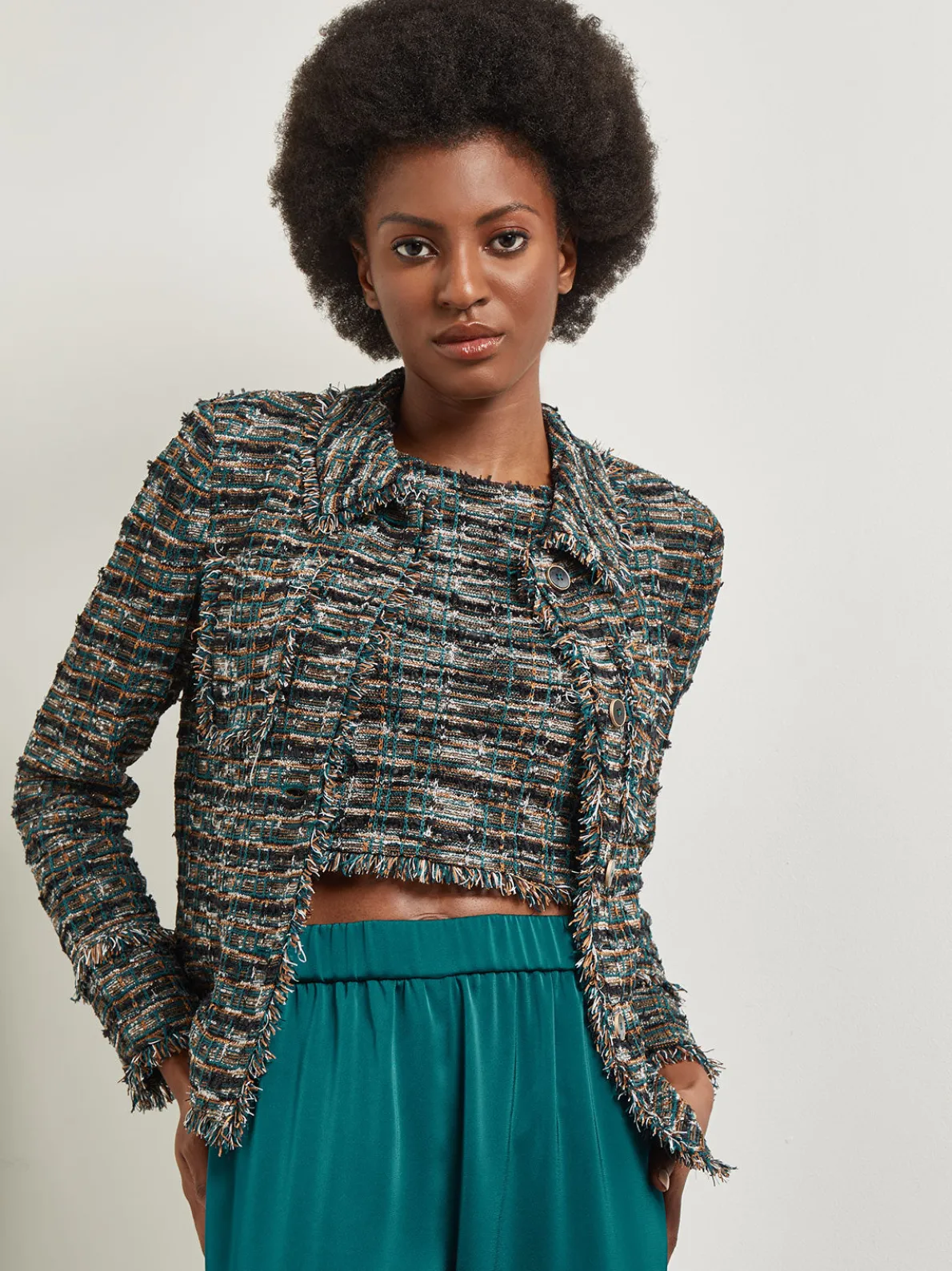 Heritage Fit Lapel Jacket - Fringe Trim Tweed Knit