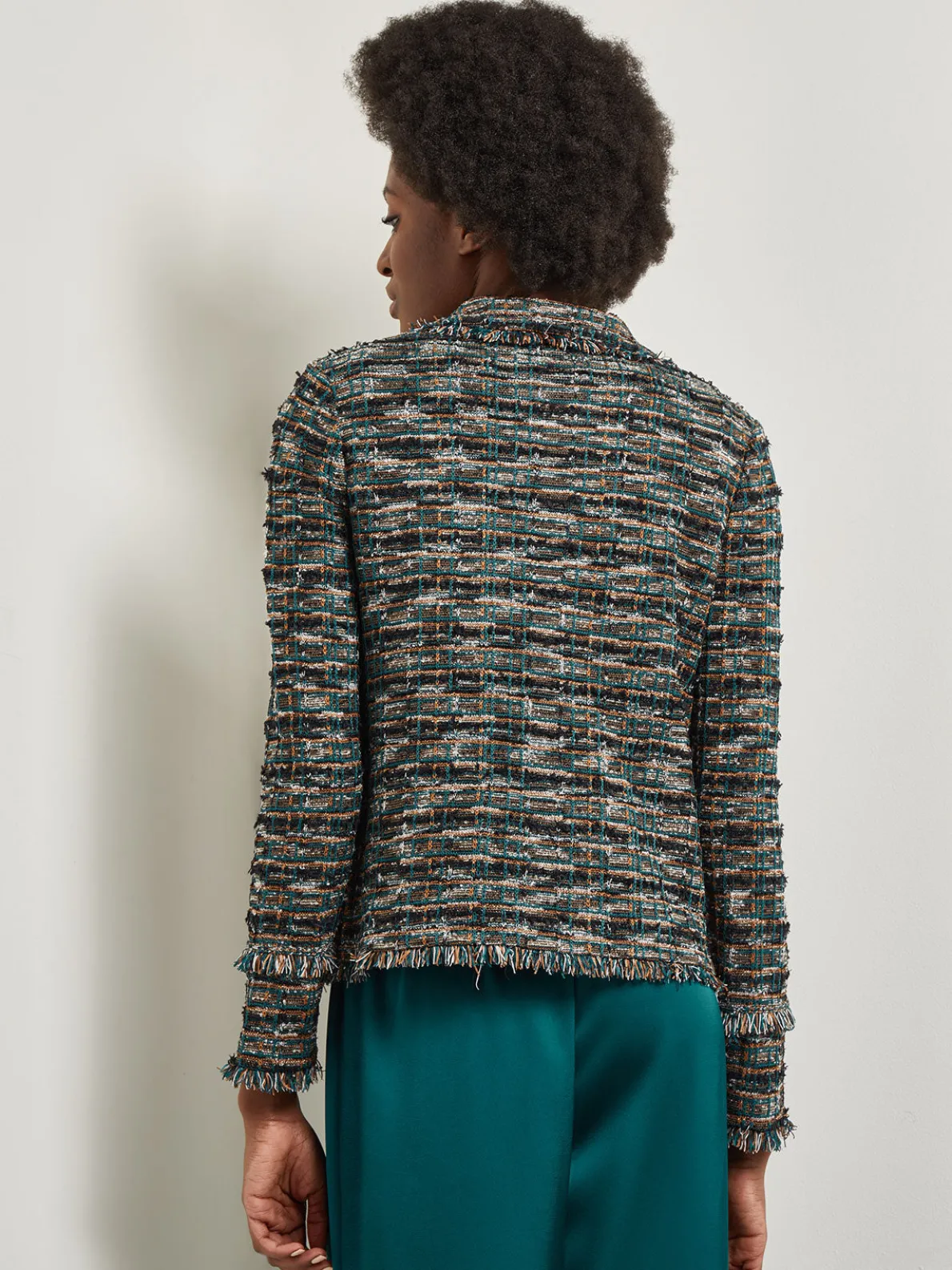 Heritage Fit Lapel Jacket - Fringe Trim Tweed Knit