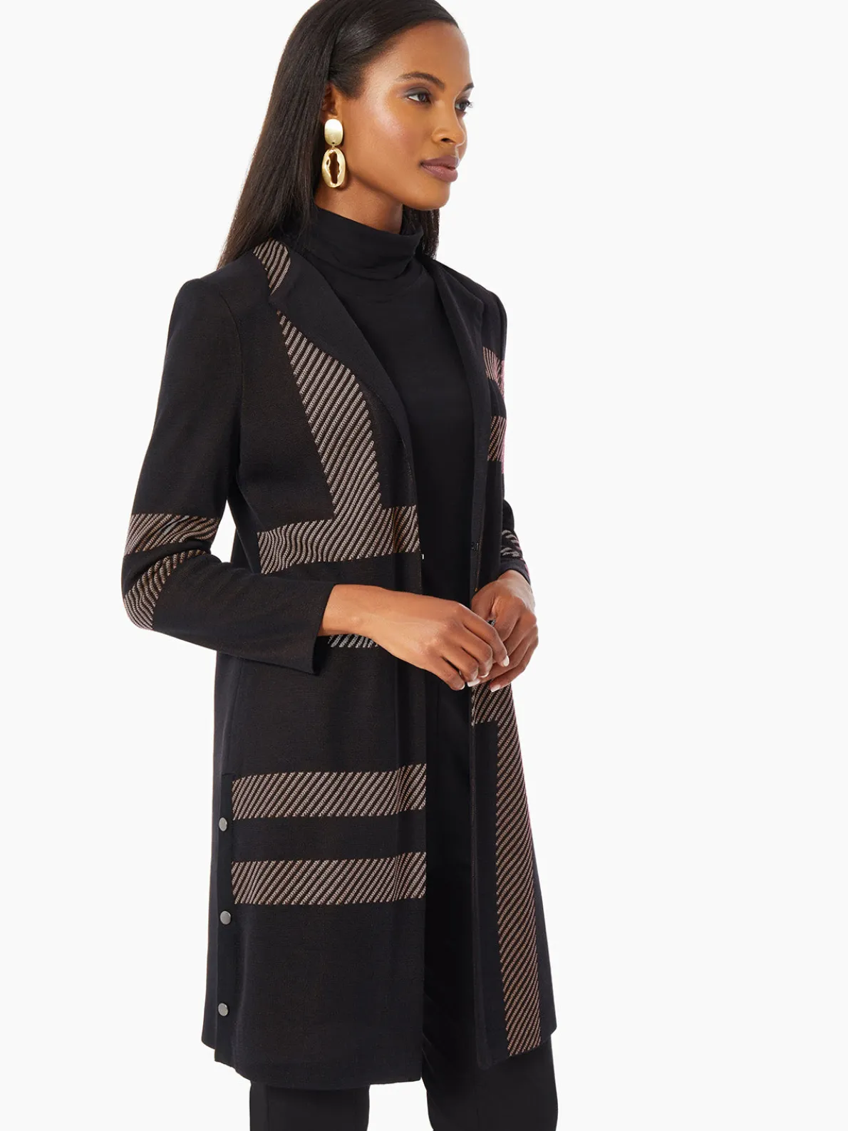 Heritage Fit Side Button Detail Graphic Pattern Knit Duster