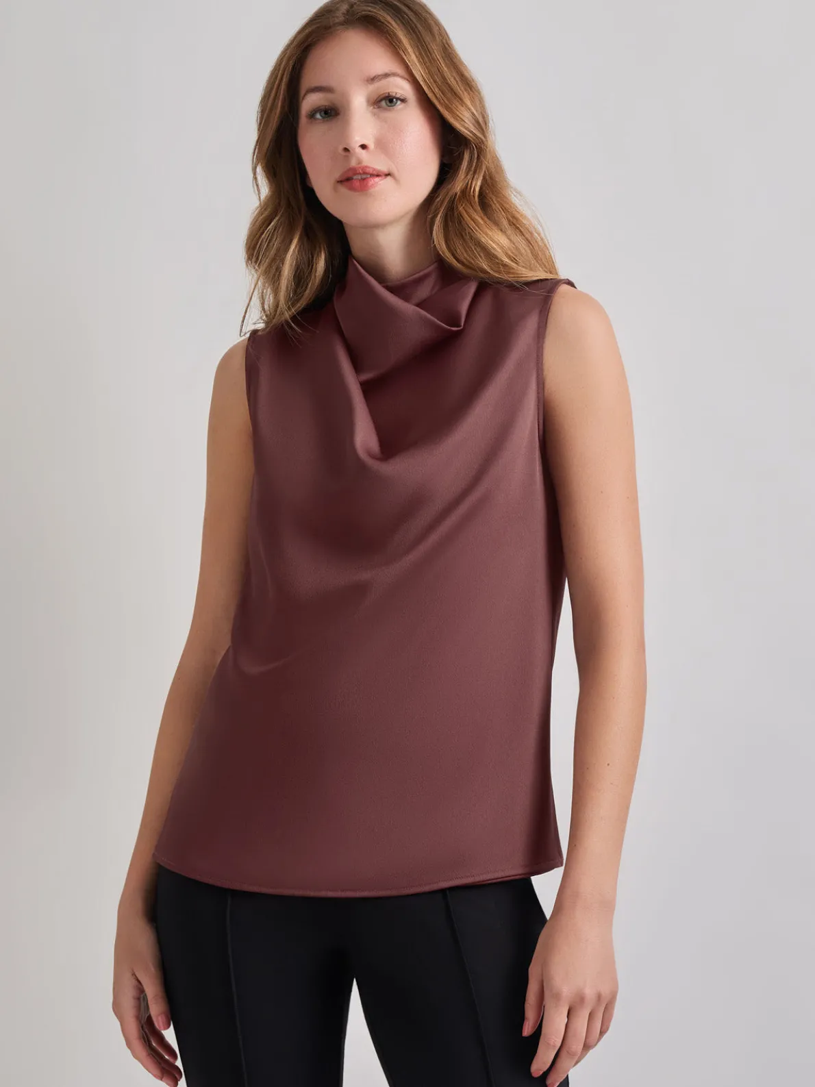 High Neck Draped Crepe de Chine Blouse