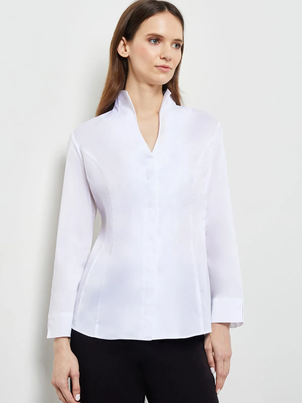 Hi-Neck Stretch Cotton Blouse