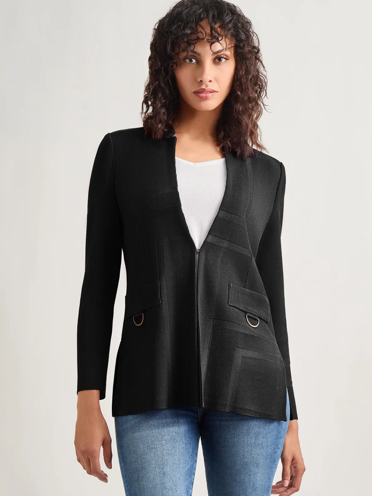 Inverted Notch Collar Tailored Knit Jacket