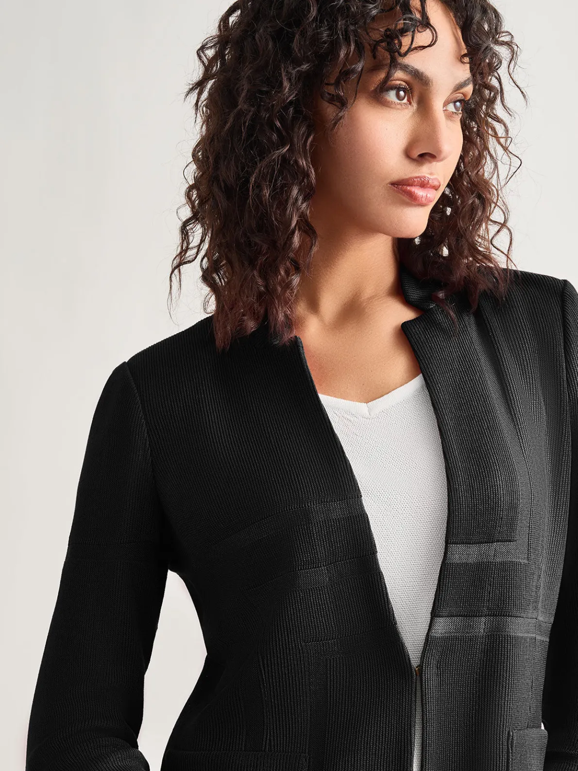 Inverted Notch Collar Tailored Knit Jacket