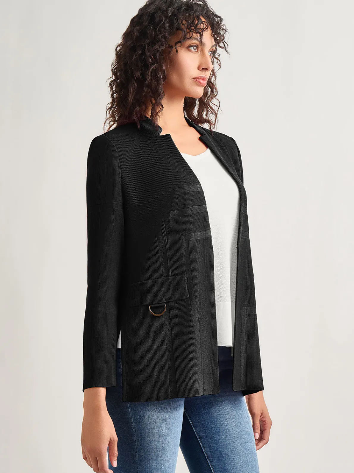 Inverted Notch Collar Tailored Knit Jacket