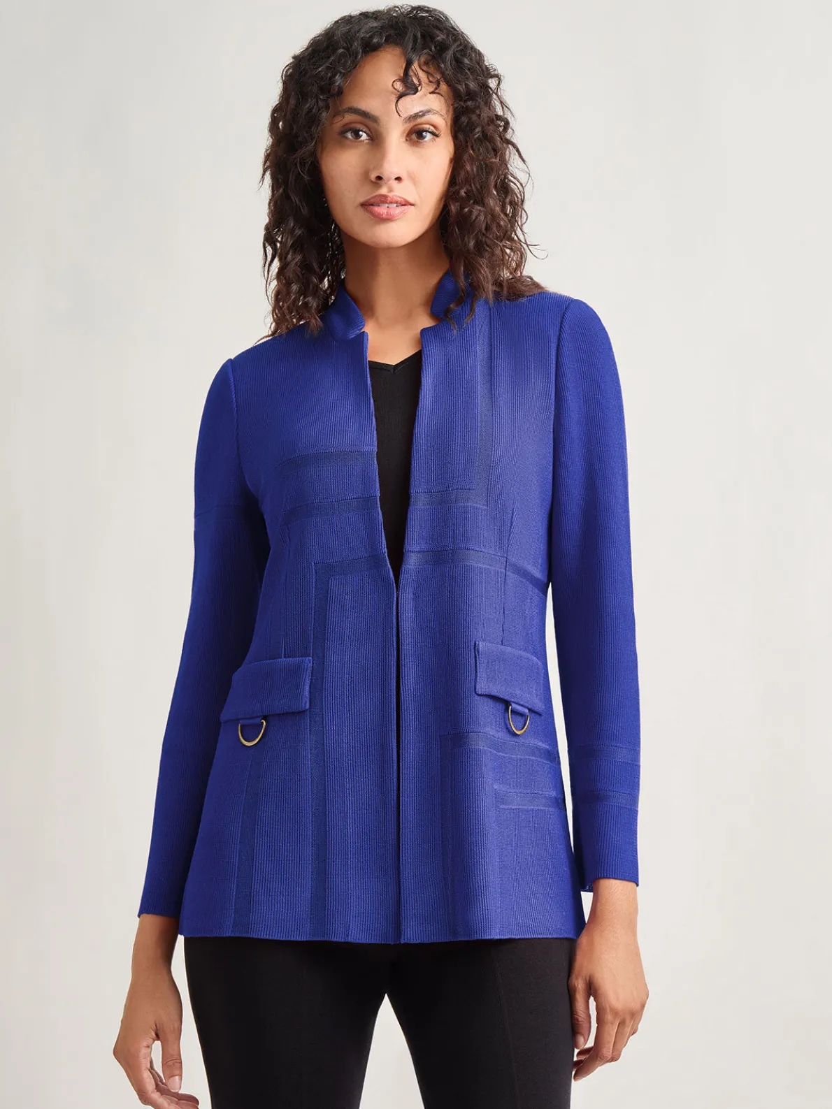 Inverted Notch Collar Tailored Knit Jacket