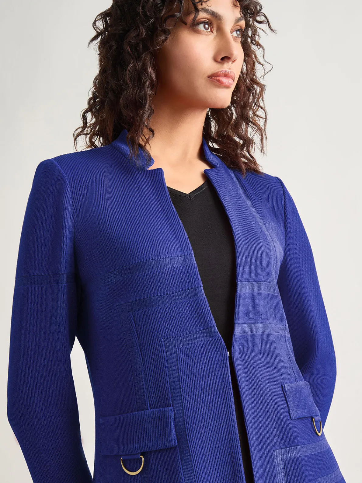 Inverted Notch Collar Tailored Knit Jacket