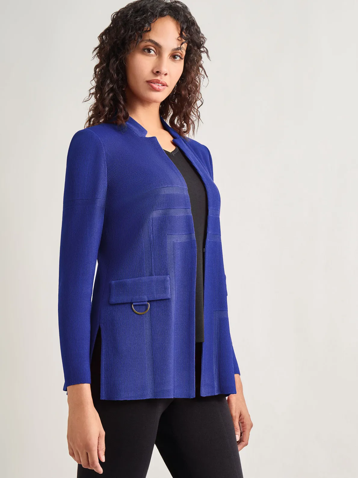Inverted Notch Collar Tailored Knit Jacket