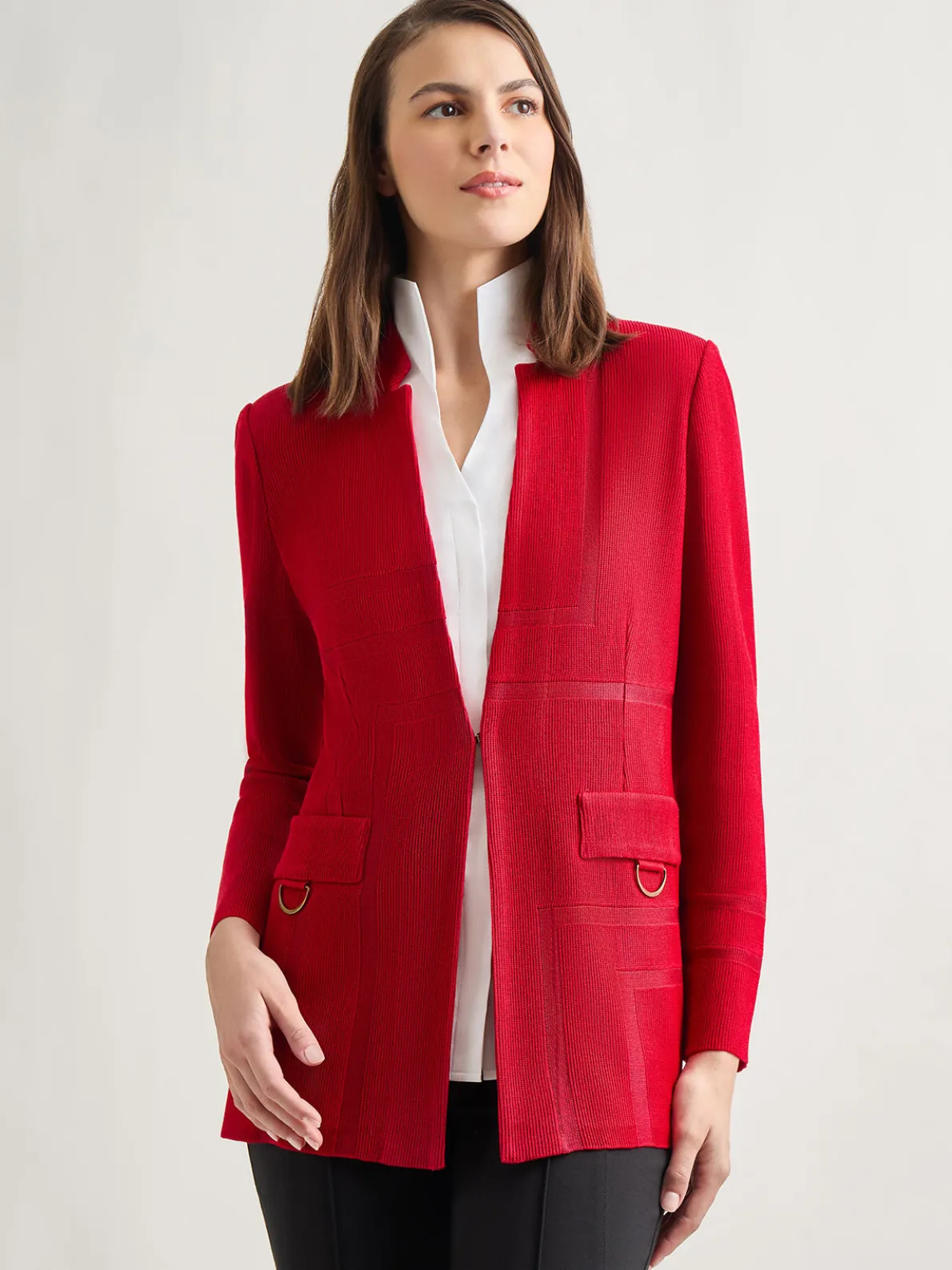 Inverted Notch Collar Tailored Knit Jacket