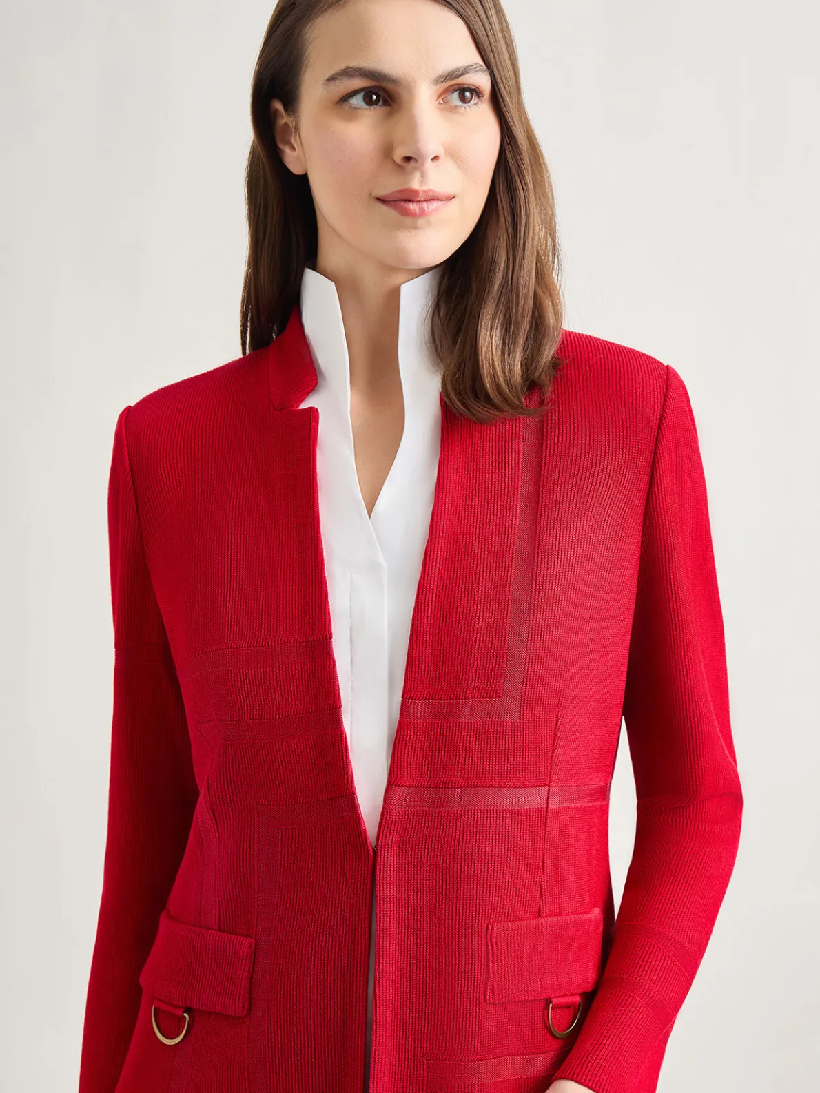 Inverted Notch Collar Tailored Knit Jacket